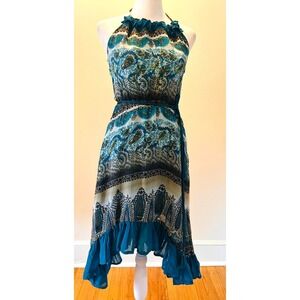 NWT LuLumari‎ Teal Paisley Halter High Low Boho Dress Size Small
